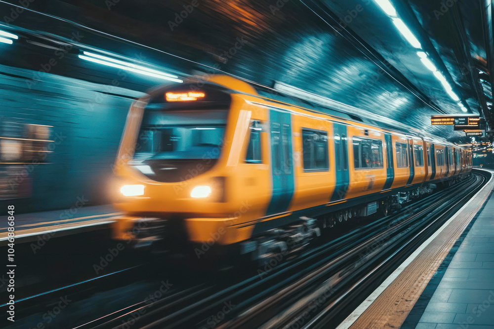 Naklejka premium Train moving in Tunnel.