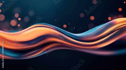 Abstract digital artwork with flowing orange and blue waves and glowing bokeh lights on a dark background, creating a dynamic and modern design aesthetic.