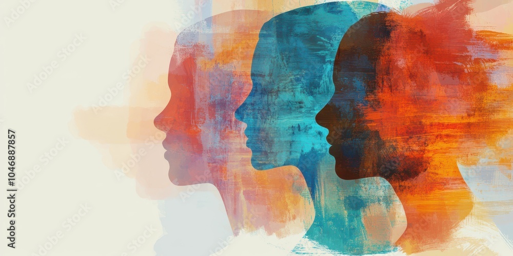 Abstract profile silhouettes with colorful brush strokes. Abstract profile silhouettes with colorful brush strokes.