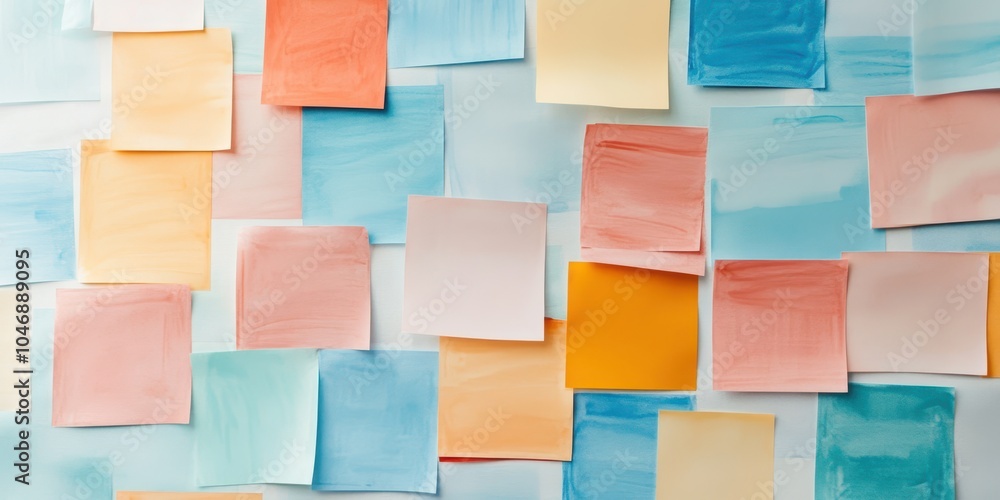 Colorful sticky notes arranged on a white background for creative brainstorming. Colorful sticky notes arranged on a white background for creative brainstorming.