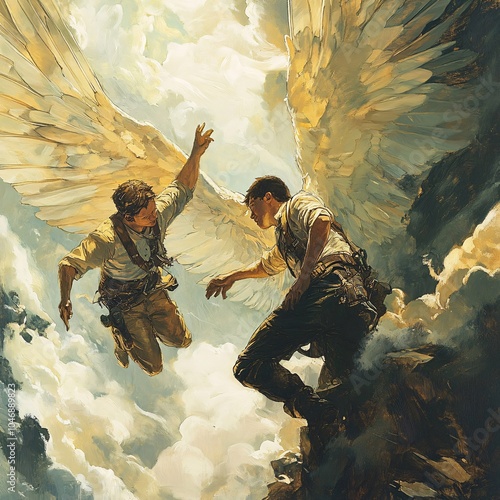 Angelic Encounter: A Leap of Faith Amidst the Clouds