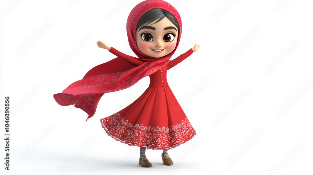 Dancing oriental girl in red scarf clipart on white background Dancing oriental girl in red scarf clipart on white background
