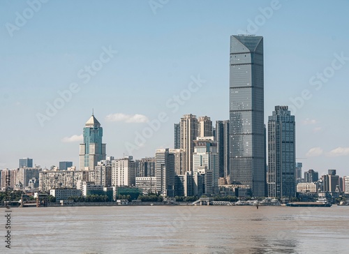 Modern skyscrapes along the Yangtze River in Wuhan, China photo