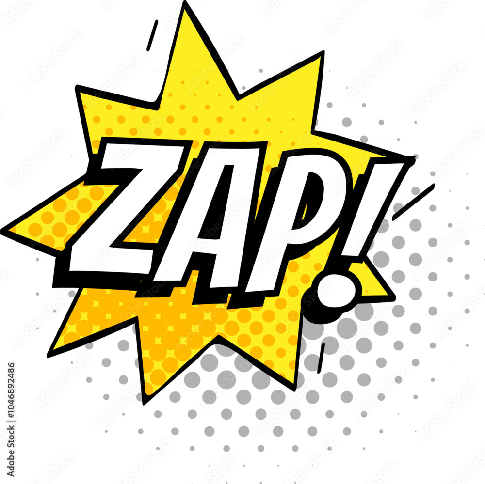 Yellow starburst shape with the word zap. conveying a sudden action, surprise, or exciting moment in a comic book style. Yellow starburst shape with the word zap. conveying a sudden action, surprise, or exciting moment in a comic book style.