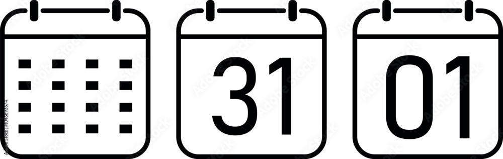 Basic Calendar Symbols for Date and Event Marking, Simple Calendar Icon Set with Date Variations. Basic Calendar Symbols for Date and Event Marking, Simple Calendar Icon Set with Date Variations.
