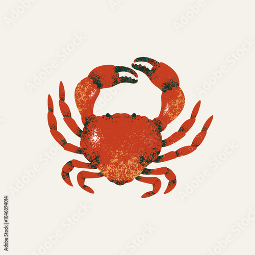 Red crab vector illustration in simple flat style isolated on white background. Vintage style illustration. Vector illustration