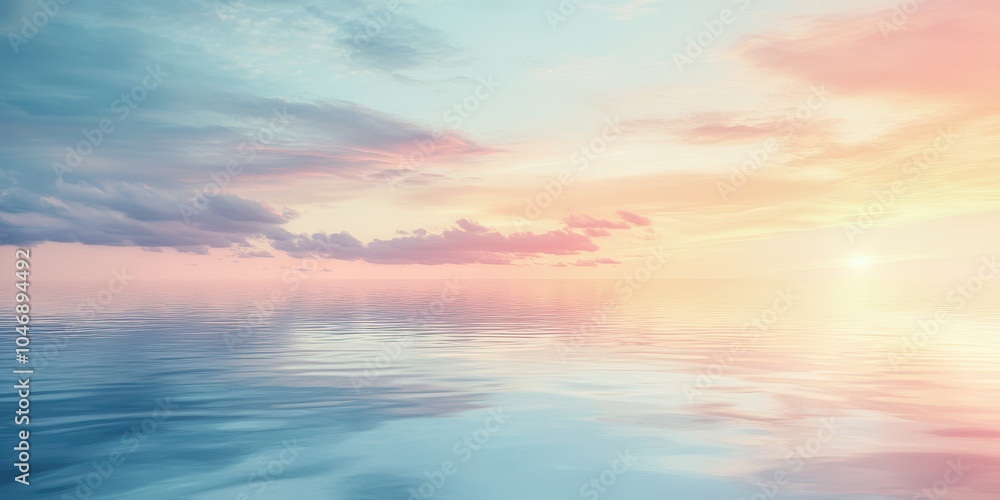 Serene ocean view at sunset with pastel colors and calm water reflection. Serene ocean view at sunset with pastel colors and calm water reflection.