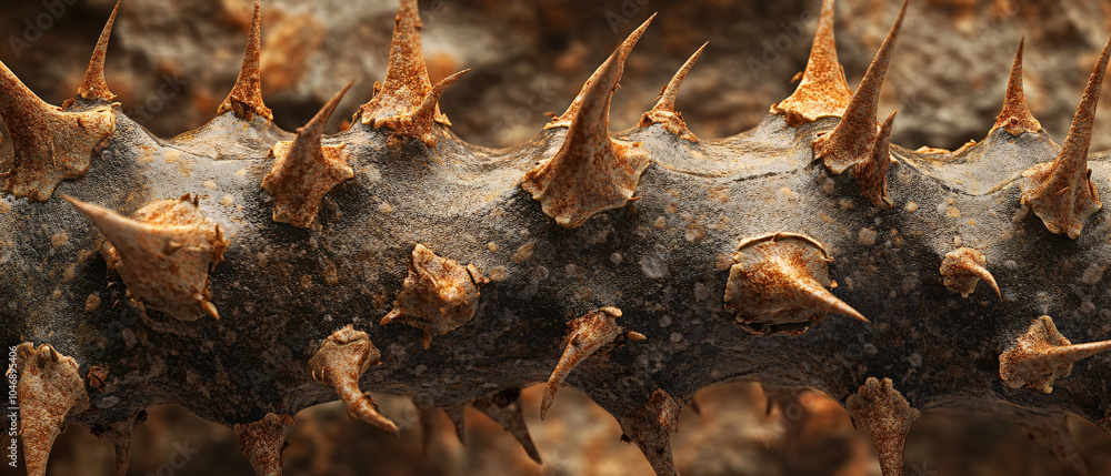 Closeup Macro Photography of Thorny Branch with Sharp Spikes