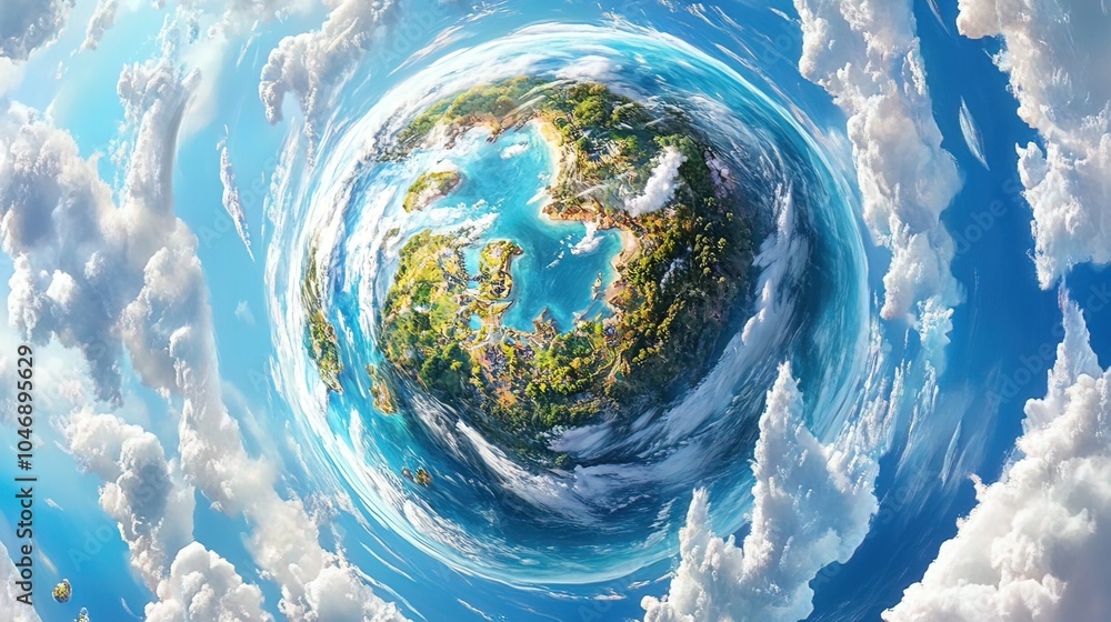 Fototapeta premium A Whimsical View of Earth from Above the Clouds