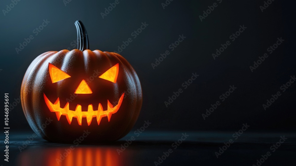 A Glowing Jack-o'-Lantern with a Sinister Smile on a Dark Background A Glowing Jack-o'-Lantern with a Sinister Smile on a Dark Background