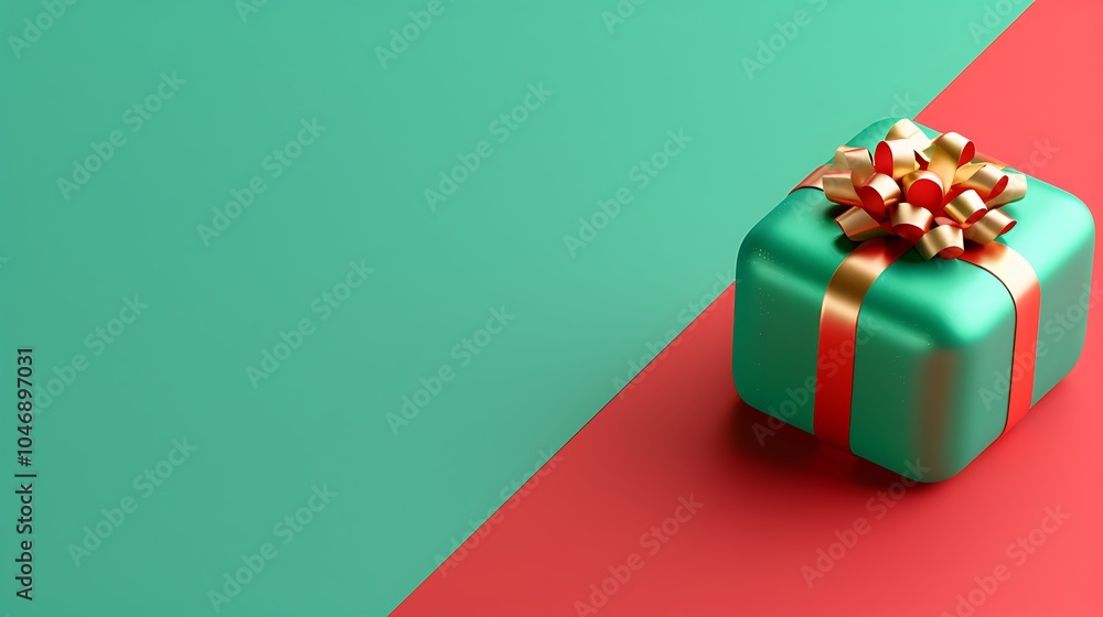 3D Colorful Gift Box with Bow on a Bright Background. Christmas Theme. 3D Colorful Gift Box with Bow on a Bright Background. Christmas Theme.