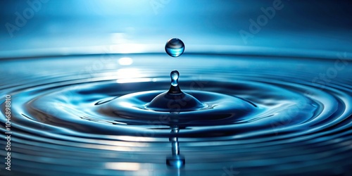 A single large water droplet falling from the edge of a pool into the calm surface, liquid, ripple