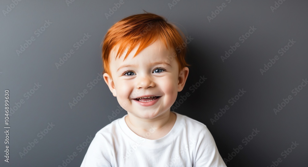redhead toddler boy black background wearing plain white tshirt smiling happy portrait redhead toddler boy black background wearing plain white tshirt smiling happy portrait