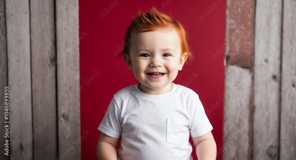 redhead toddler boy red background wearing plain white tshirt smiling happy portrait redhead toddler boy red background wearing plain white tshirt smiling happy portrait