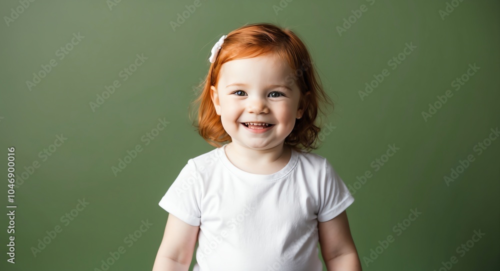 redhead toddler girl green background wearing plain white tshirt smiling happy portrait redhead toddler girl green background wearing plain white tshirt smiling happy portrait