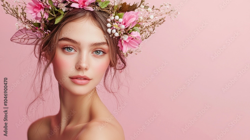 Portrait of a Woman Wearing a Floral Crown Portrait of a Woman Wearing a Floral Crown