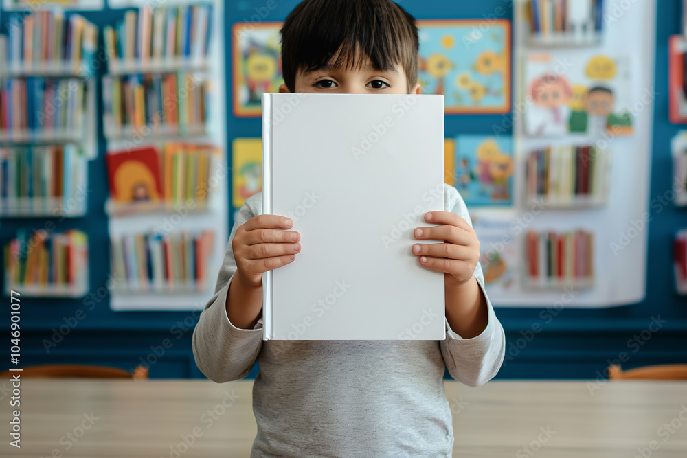 custom made wallpaper toronto digitalPortrait of a happy child hiding behind a book mockup education concept	
