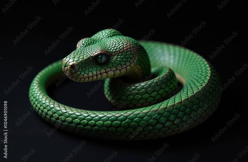 striking close-up of green snake with bronze stripe striking close-up of green snake with bronze stripe