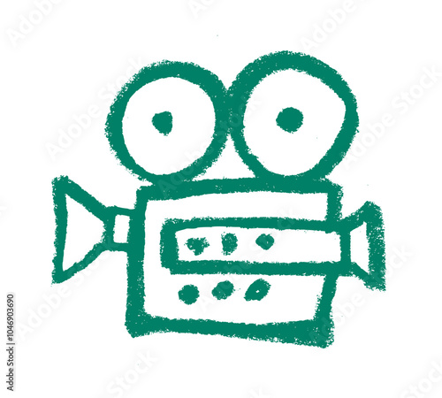 Old Filming Camera Icon Crayon Chalk Drawing Vector