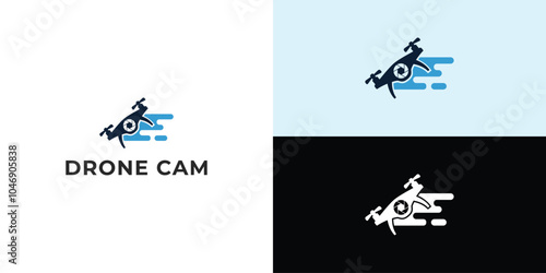 Drone Helicopter Camera Lens Photography logo. Drone with Camera Shutter or aperture logo.