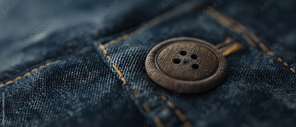Closeup of a Wooden Button on Denim Fabric Closeup of a Wooden Button on Denim Fabric