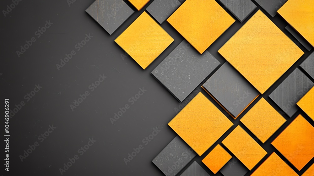 Abstract composition of yellow and gray squares arranged creatively on a dark background, perfect for modern design projects. Abstract composition of yellow and gray squares arranged creatively on a dark background, perfect for modern design projects.
