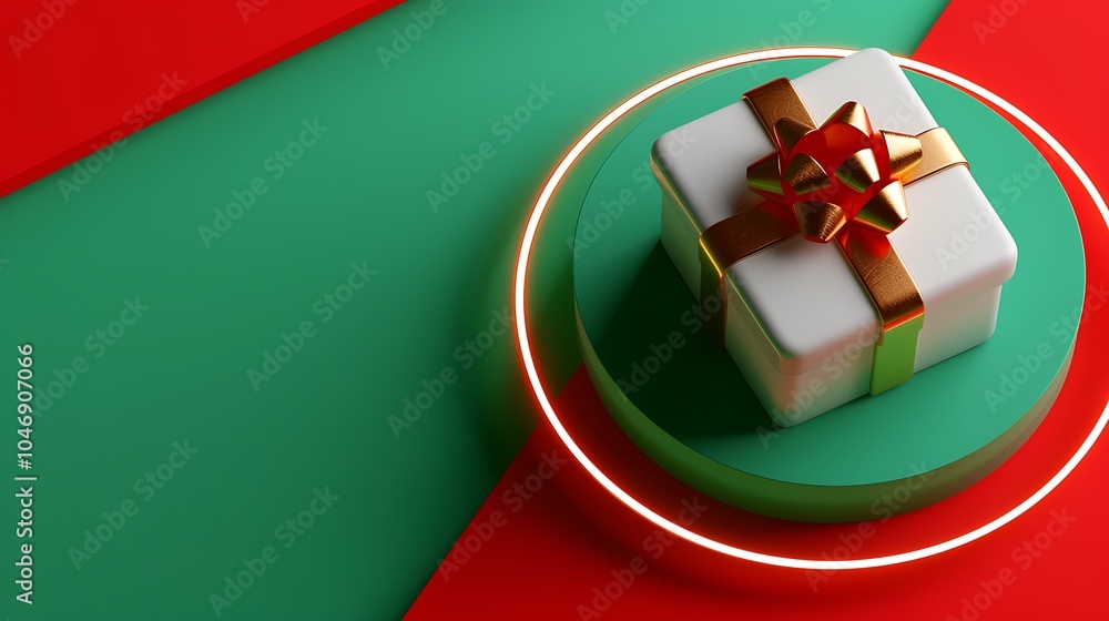 3D Festive Gift Box on Colorful Background. Christmas Theme. 3D Festive Gift Box on Colorful Background. Christmas Theme.
