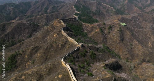 Flyover Great Wall Of Jinshanling In Luanping County To The Northeast Of Beijing, China. Aerial Drone Shot photo