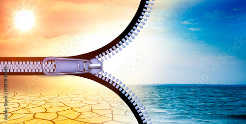 Reißverschluß öffnet eine Wüstenlandschaft zu Wasser