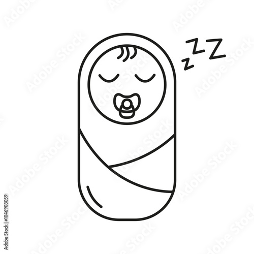 Swaddled Baby with Pacifier Sleeping Line Icon. Newborn Rest and Sleep Outline Symbol. Peaceful Newborn with Pacifier. Bedtime Rest for Baby. Editable Stroke. Isolated Vector Illustration