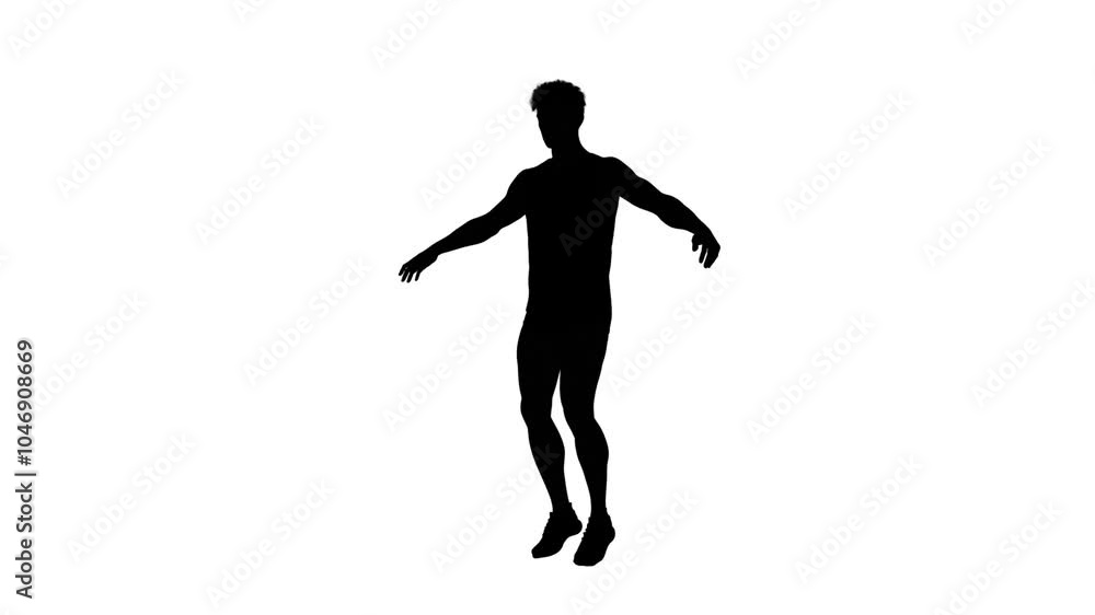 3D render : a silhouette male character is jumping jacks with the isolated white background, 45 degrees front view
3D render : a silhouette male character is jumping jacks with the isolated white background, 45 degrees front view