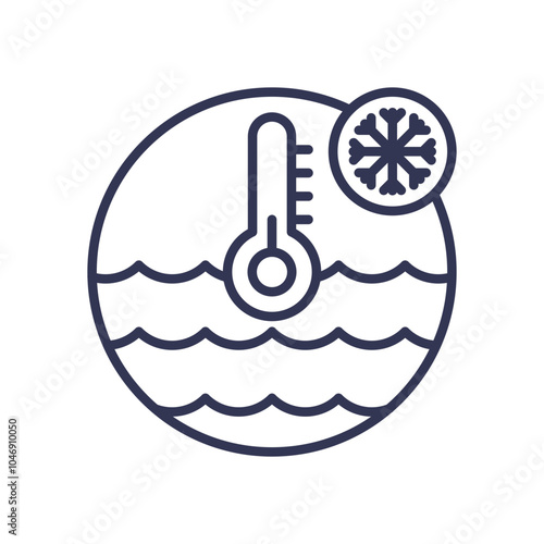 Icon of a thermometer and snowflake over waves, symbolizing cooled brine.