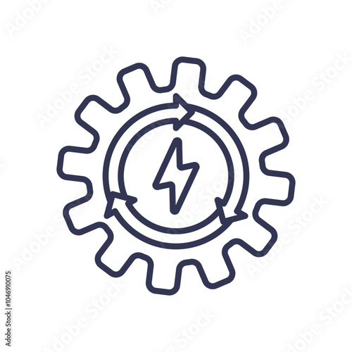 Gear with lightning bolt symbolizes energy generation and mechanical power.