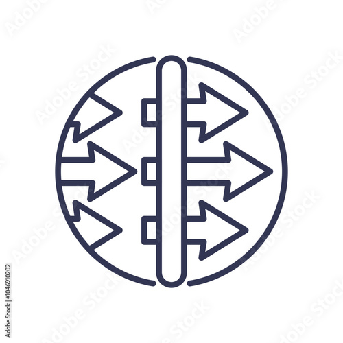 Illustration of arrows passing through a central barrier, symbolizing ion permeability.