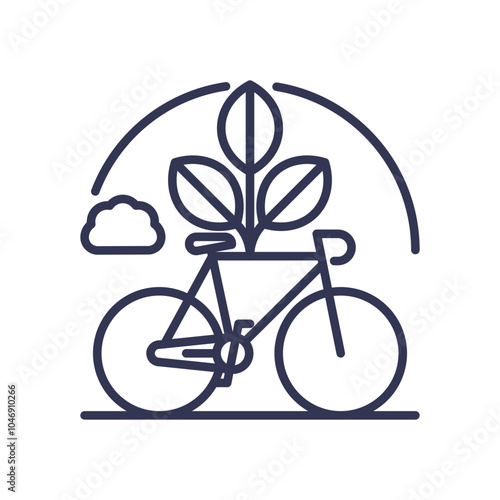 Bicycle and plant symbolize eco-friendly transport and reducing carbon footprint.