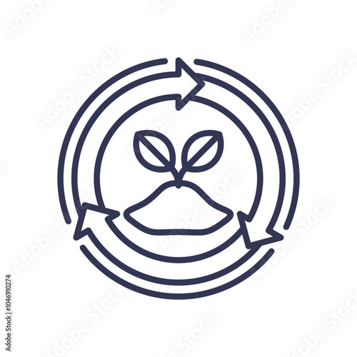 Circular arrows around a sprouting plant symbolize regeneration and sustainability.