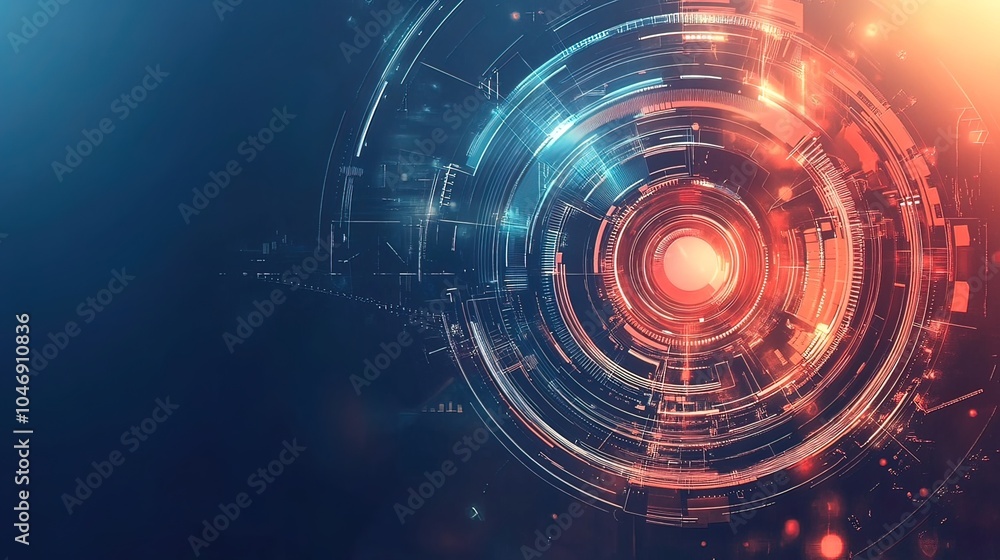 Obraz premium Abstract Tech Circular Design with Glowing Red and Blue Elements