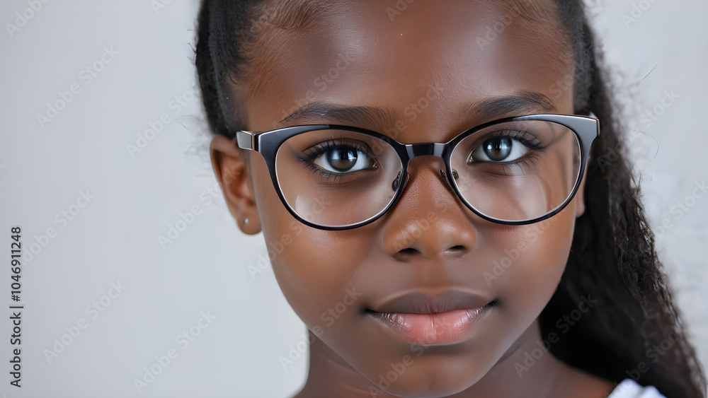 Close up portrait of a cute african american girl wearing glasses