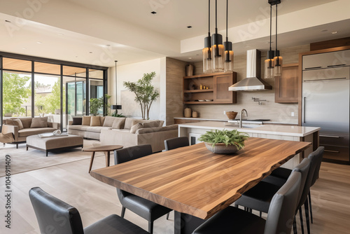 Modern Kitchen Dining Room Interior Design with Wooden Table and Chairs