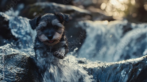 Puppy in Waterfall. photo