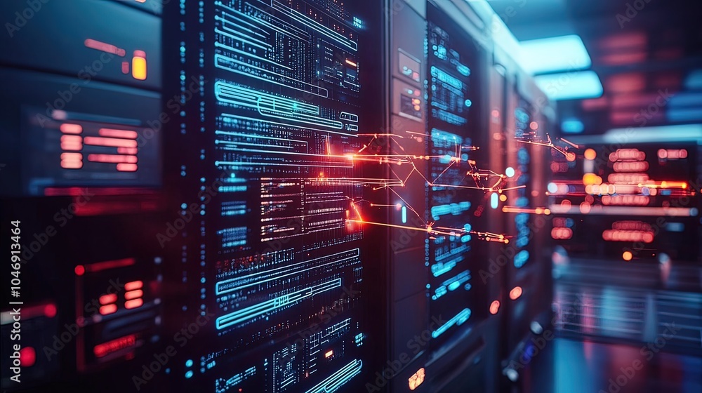 Obraz premium Data Transfer in a Modern Server Room