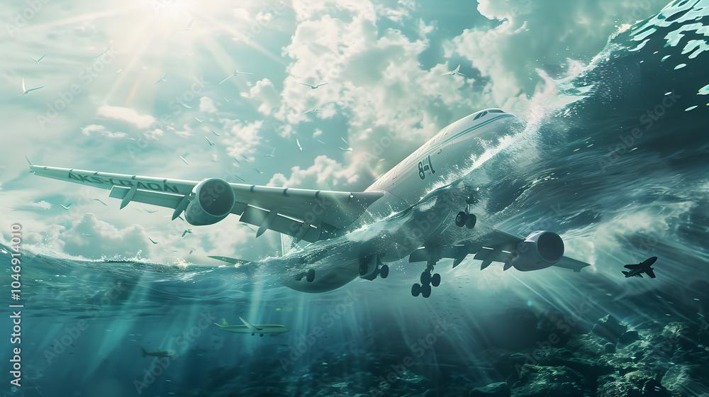 A Passenger Plane Navigating Through Menacing, Dark Clouds on a Gloomy Day with a Dramatic, Cloudy Sky Background A Passenger Plane Navigating Through Menacing, Dark Clouds on a Gloomy Day with a Dramatic, Cloudy Sky Background