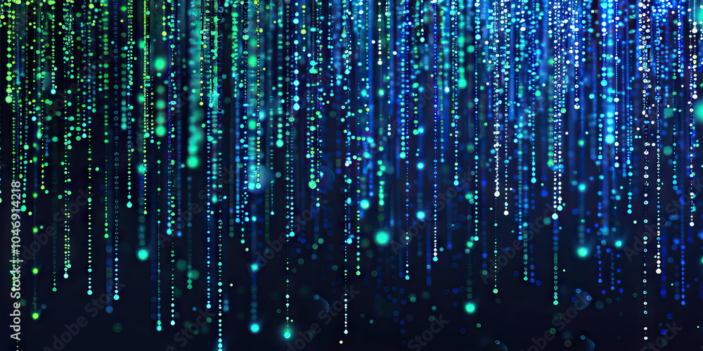Microscopic DNA Chains: A minimalist composition of delicate, horizontal strands of blue and green DNA chains, suspended against a deep, black void. (Color: Blue and green) Microscopic DNA Chains: A minimalist composition of delicate, horizontal strands of blue and green DNA chains, suspended against a deep, black void. (Color: Blue and green)