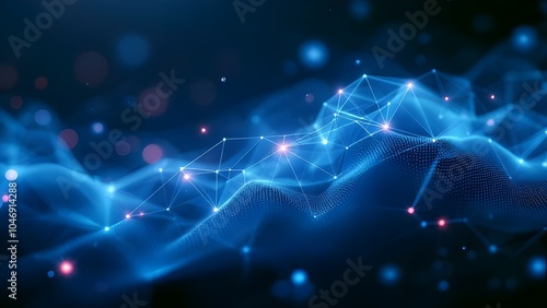 Technology network background with blue light sparkles making nodes like connections abstract blue data background