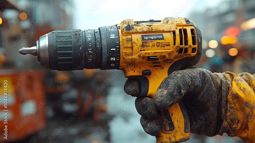 Close-Up of an Electric Drill Held by a Construction Worker, Showcasing the Power Tool in Action.
Close-Up of an Electric Drill Held by a Construction Worker, Showcasing the Power Tool in Action.