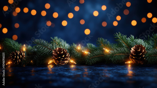 Wallpaper Mural Christmas Garland Bokeh Effect Over Dark Blue Torontodigital.ca