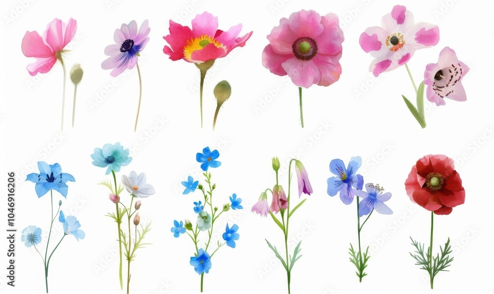 Collection of summer flowers painted in grunge oil painting style. Isolated on white background Collection of summer flowers painted in grunge oil painting style. Isolated on white background