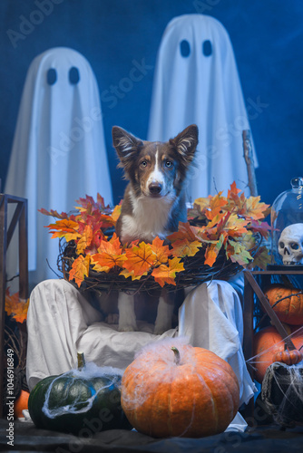 dog on halloween background