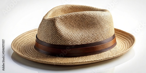 A woven straw hat with a double band in shades of brown, showcasing intricate craftsmanship and a timeless design.