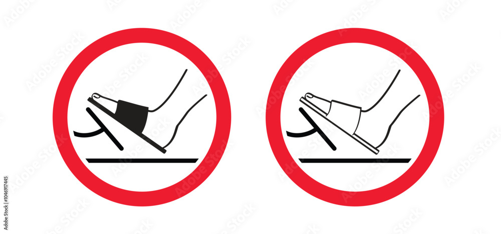 No open footwear flip flops, slippers, sandals, shoes, barefoot  to drive. Stop do not gas pedal or brake pedal. Break with foot icon. Foot push clutch. Foot pressing the brake and clutch pedal. 